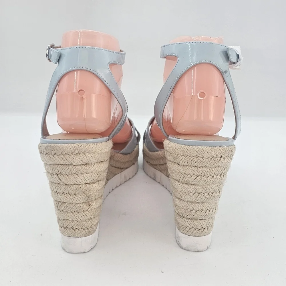 Stuart Weitzman Catlina Patent Leather Espadrille Wedge Sandals Baby Blue 7.5